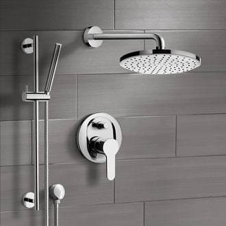 Chrome Shower System with 8 Inch Rain Shower Head and Hand Shower Remer SFR21